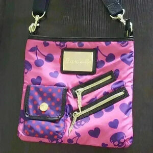 Betsey Johnson Pink and Purple, Skulls and Cherries Purse